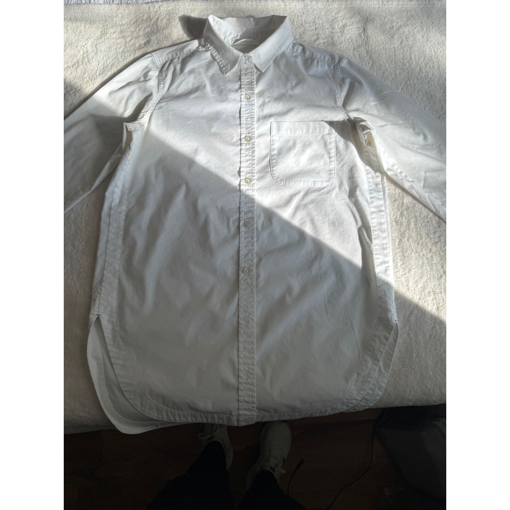 Athleta Womens XS White Cotton Blend Button Down Longline Shirt High Low Hem